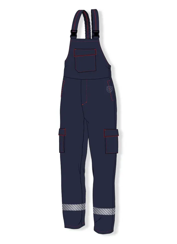 Multi-protective padded bib and brace trousers