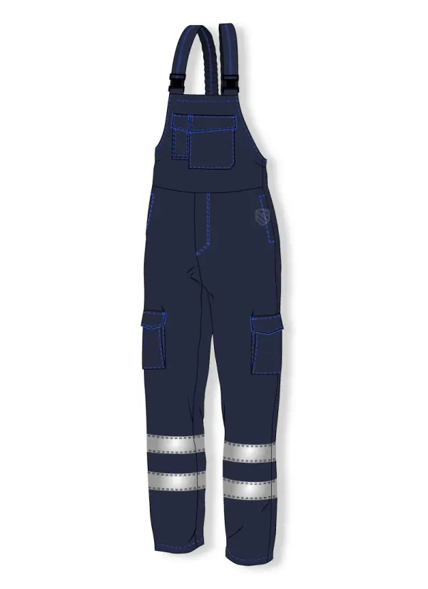 Padded bib and brace trousers protecting against electric arc