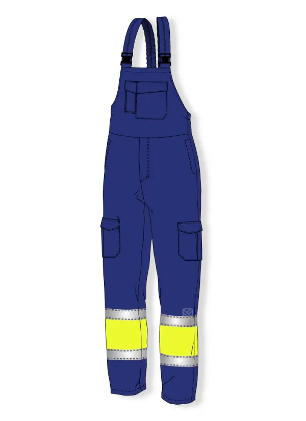 Padded bib and brace trousers protecting against electric arc