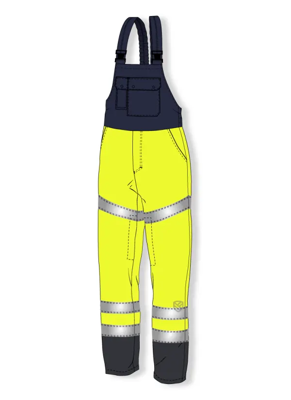High-visibility bib and brace trousers